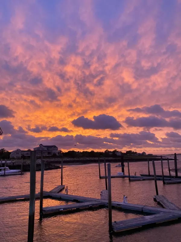 Pink and orange clouds over Barnstable Harbor